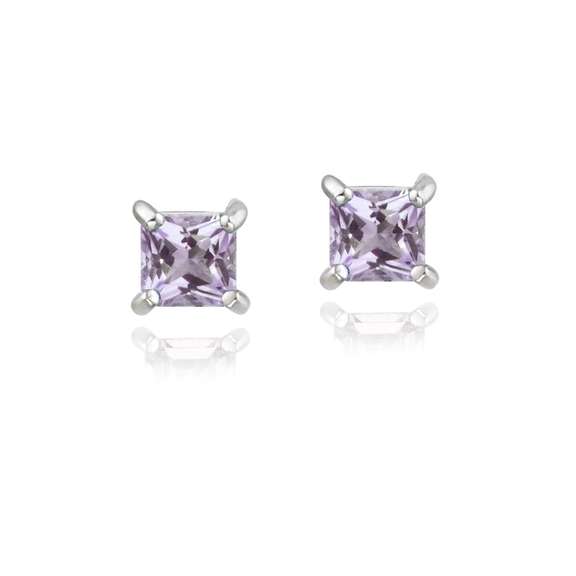 Sterling Silver .3ct Amethyst Square Stud Earrings, 3mm