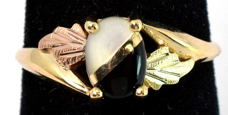 Edgy Mother-of-Pearl & Onyx Ring in Two-Tone Gold