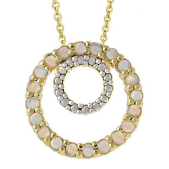 18k Gold over Silver Created Opal and Diamond Accent Eternity Pendant