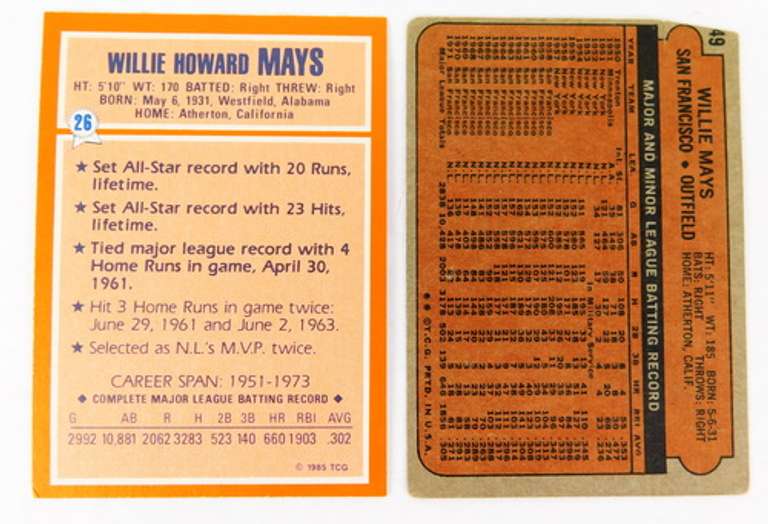 2 Willie Mays Topps Baseball Cards