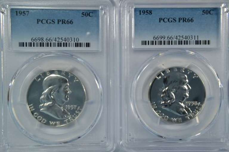 Gem Proof 1957 & 1958 Franklin Half Dollars PCGS PR66