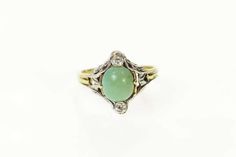 14K Yellow Gold Victorian Turquoise Diamond Engagement Ring