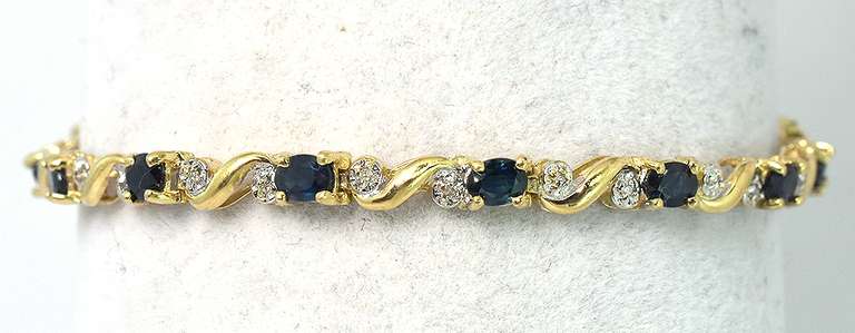 Elegant Sapphire & Diamond Accent Bracelet in 14KT Yellow Gold