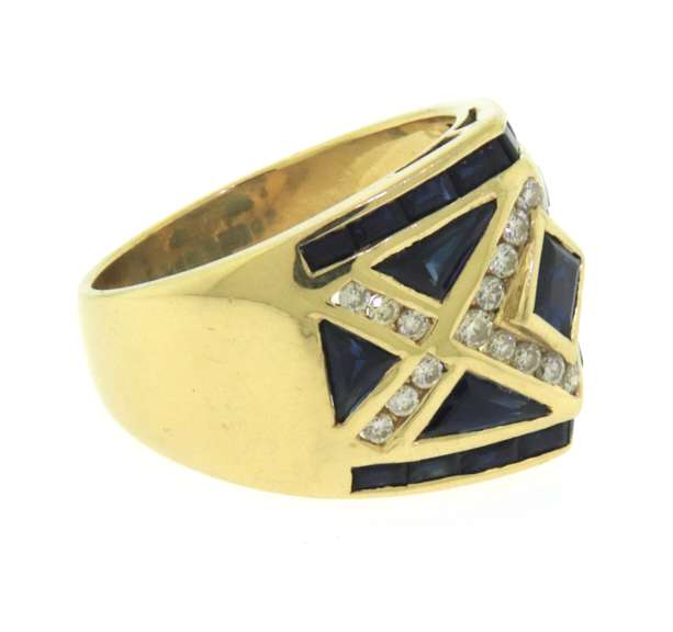 Memorable Natural Blue Sapphire and Diamond Lattice Design Ring