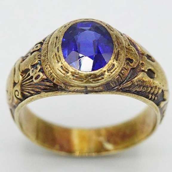 10KT Yellow Gold 1930 Class Ring with Blue Stone