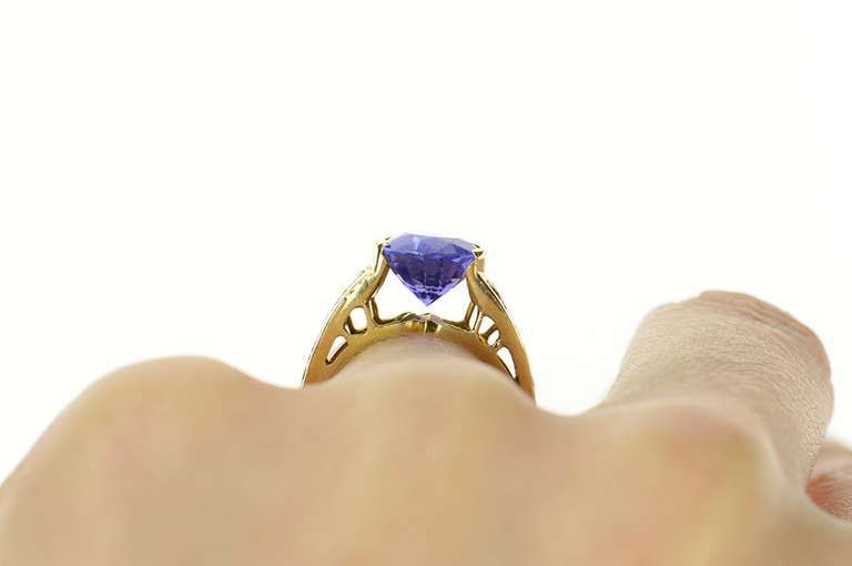 18K Yellow Gold Pear Iolite Diamond Classic Statement Ring