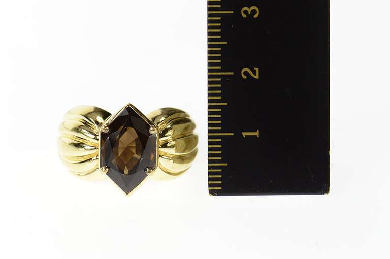 14K Yellow Gold Smoky Quartz Ornate Solitaire Statement Ring