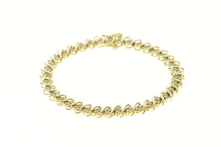 14K Yellow Gold 1.82 Ctw Wavy Diamond Cluster Classic Tennis Bracelet