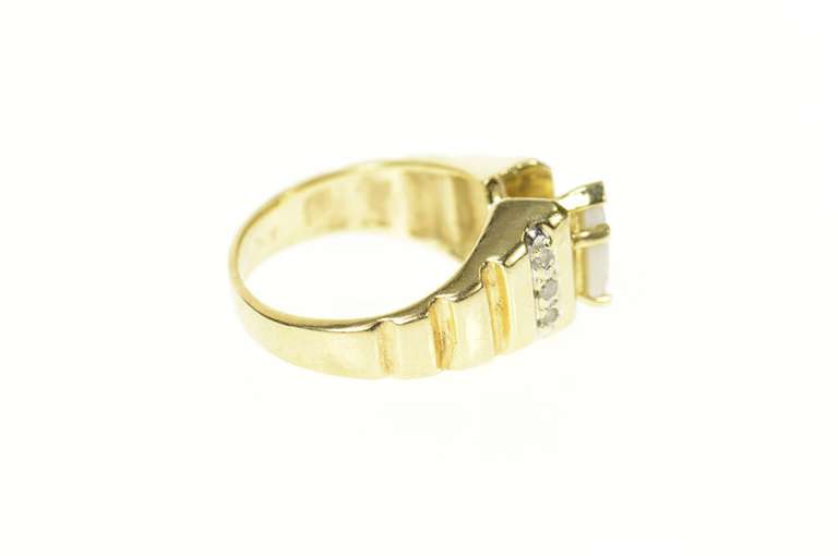 10K Yellow Gold Pear Natural Opal Diamond Squared Statement Ring