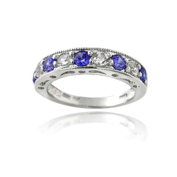 Sterling Silver 1.25ct Created Blue & White Sapphire Half-Eternity Band Ring