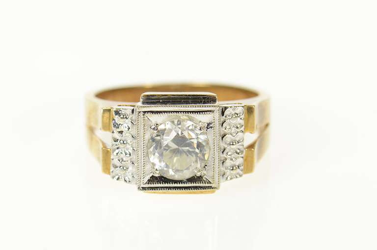 10K Yellow Gold Squared Men's Orange Blossom CZ Wedding Ring