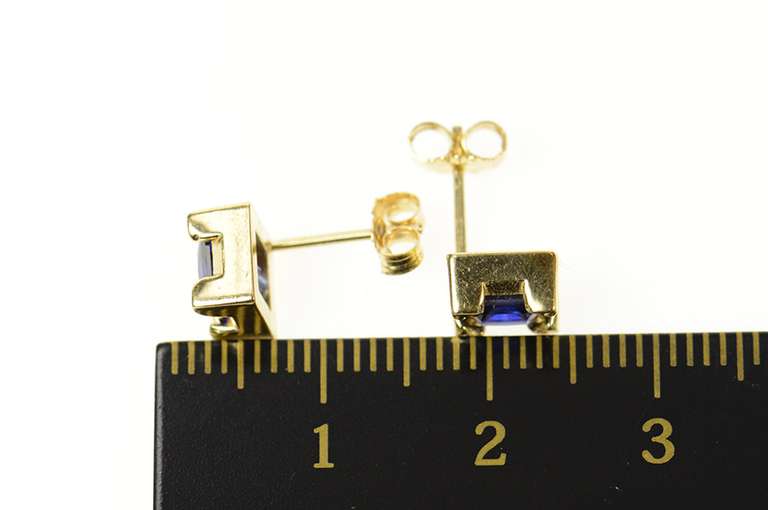14K Yellow Gold Princess Syn. Sapphire Squared Stud Earrings