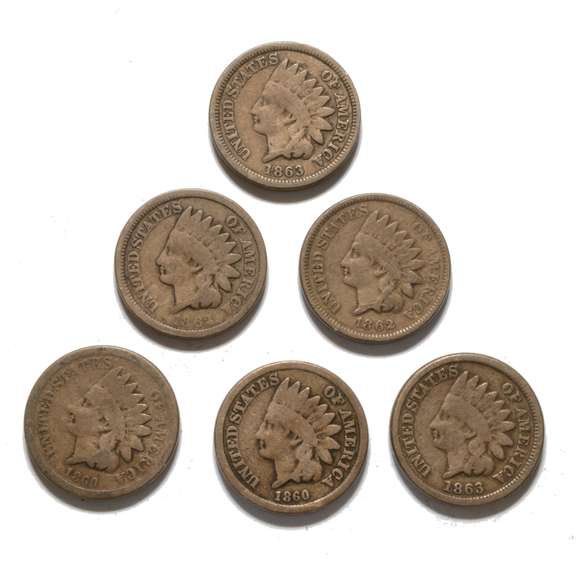 2 Each 1860 1862 &1863 CN Indian Cents
