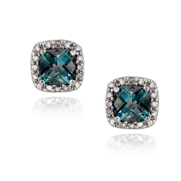 Sterling Silver 2.6ct Cushion-cut London Blue Topaz Stud Earrings