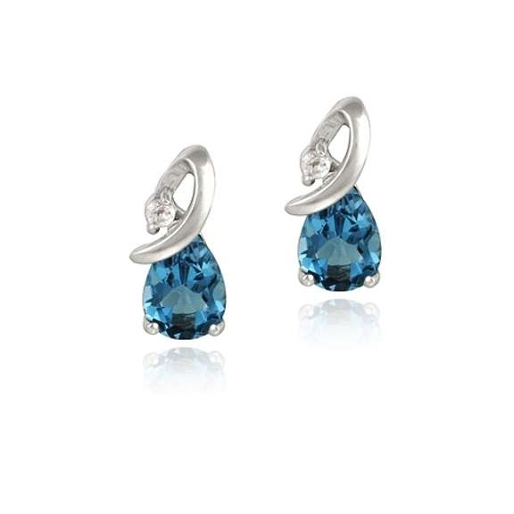 Sterling Silver 4.5ct London Blue & White Topaz Curve Teardrop Stud Earrings