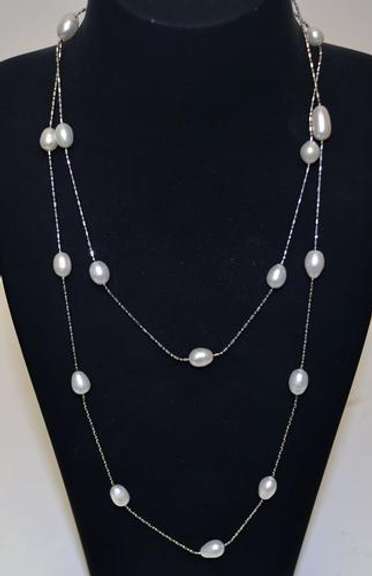 White Pearl Station Necklace