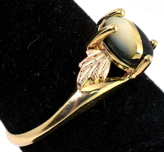 Edgy Mother-of-Pearl & Onyx Ring in Two-Tone Gold
