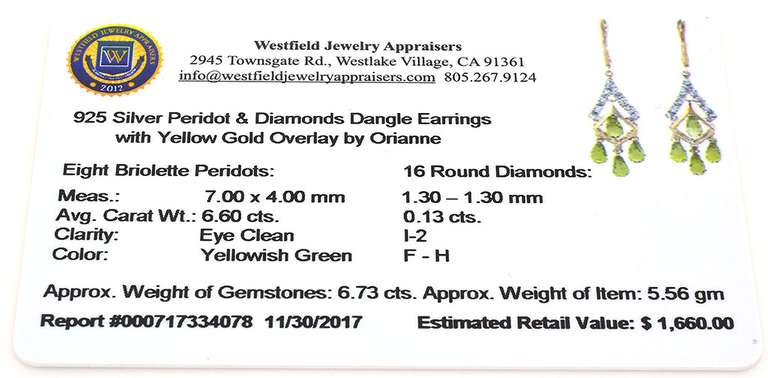 Vibrant Peridot & Diamond Dangle Earrings in Vermeil