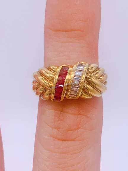 18kt Gold Ruby & Diamond Cocktail Band Ring