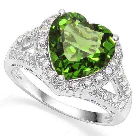 STERLING SILVER RING 10 MM HEART CUT EMERALD RING