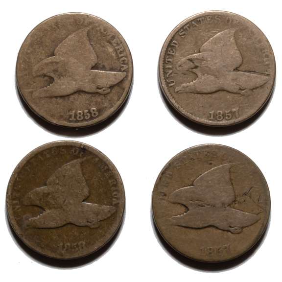 2 Each 1857 1858 Flying Eagle Cents
