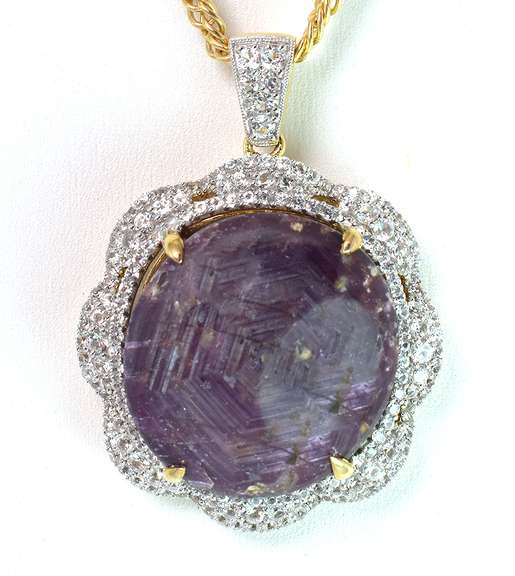 Captivating Colossal 70.00CTS Cabochon Cut Natural Star Ruby & White Sapphire Necklace in Vermeil