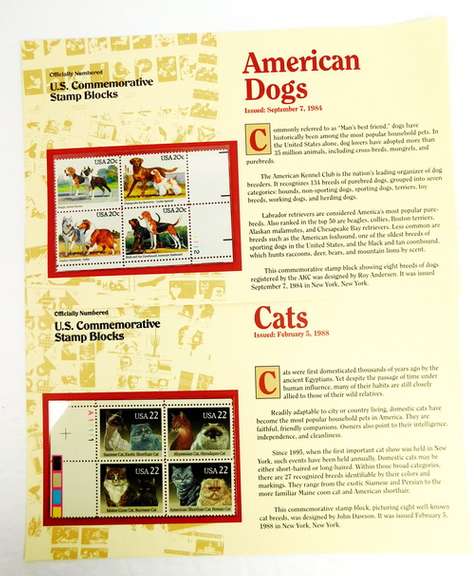 U.S. Commemorative Dogs & Cats Stamp Blocks