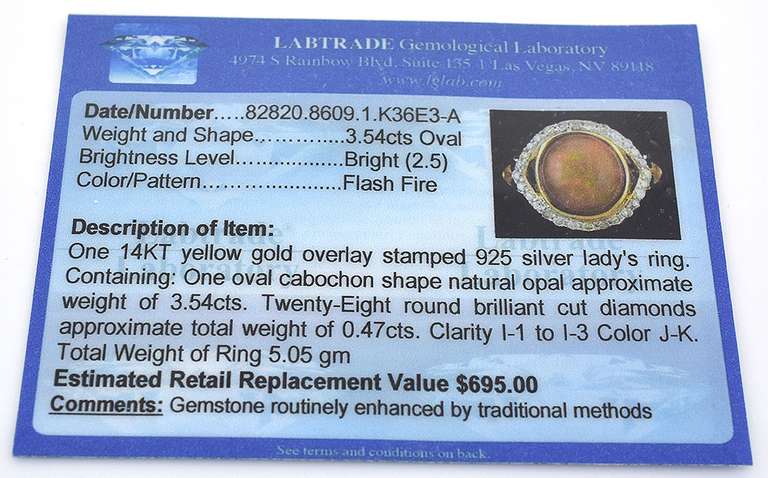 Majestic 3.54CT Opal & 0.47CTW Diamond Ring in Vermeil