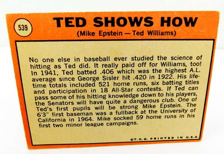 1969 Ted Williams Baseball Card