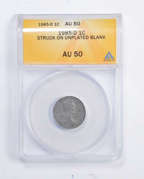 AU50 1985-D Lincoln Memorial Cent - Struck On Unplated Blank - ANACS