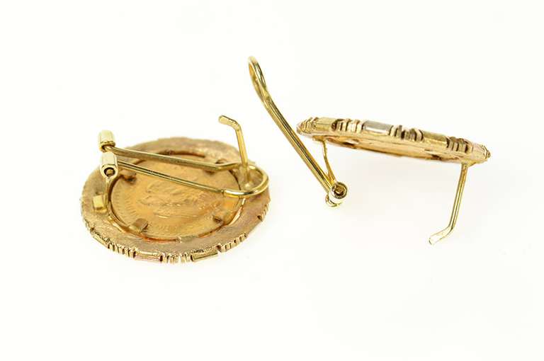 14K Yellow Gold 1945 Dos y Medio 2.50 Pesos Coin French Clip Earrings