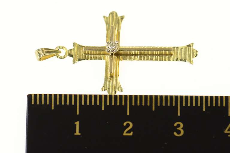 14K Yellow Gold Diamond Ornate Retro Cross Christian Faith Pendant
