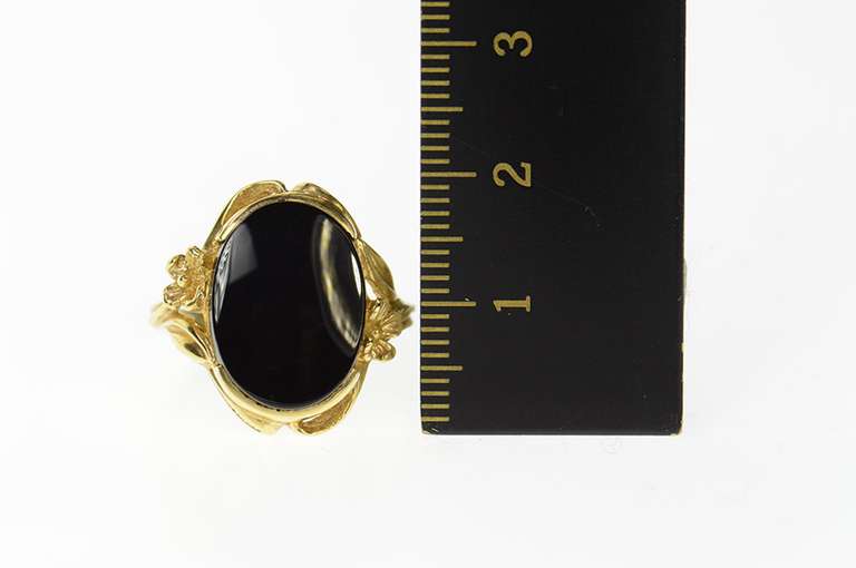 14K Yellow Gold 1960's Black Onyx Oval Statement Ring