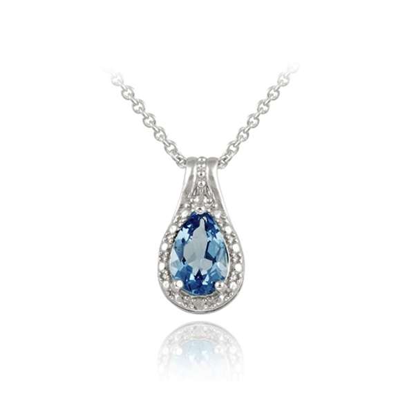 Sterling Silver 1.5ct London Blue Topaz & Diamond Accent Teardrop Necklace