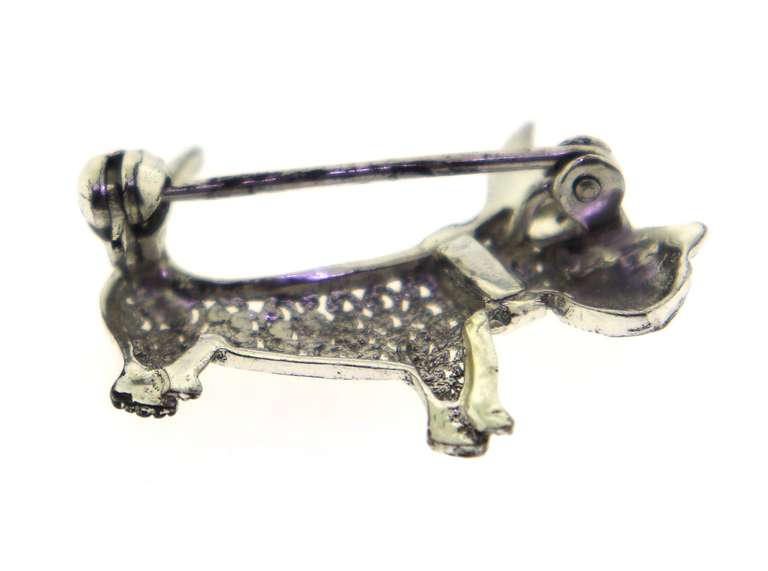 Sterling Silver ER Many Signed Dog Brooch