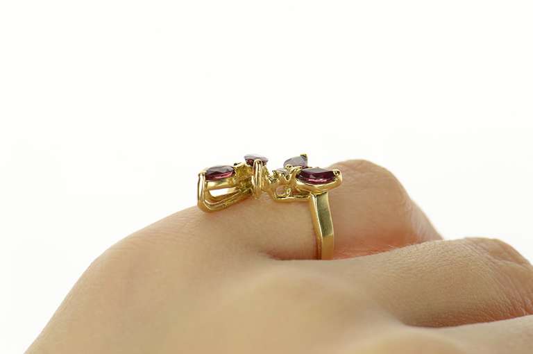 14K Yellow Gold Marquise Ruby Diamond Bypass Statement Ring