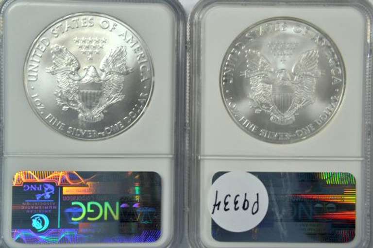 Two 2010 EARLY RELEASES $1 Silver Eagles. NGC MS69