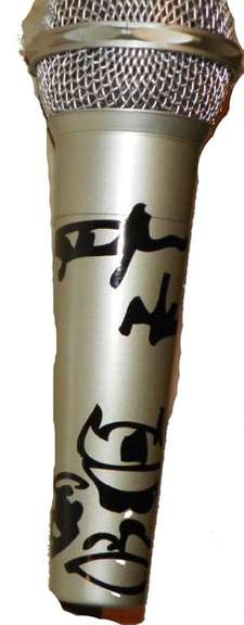 AC/DC Angus Young Signed Facsimile Microphone Plus Sketch