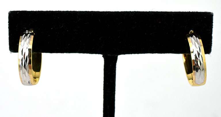 Etched Elongated Hoops in 2-Tone 14KT Gold