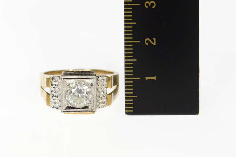10K Yellow Gold Squared Men's Orange Blossom CZ Wedding Ring