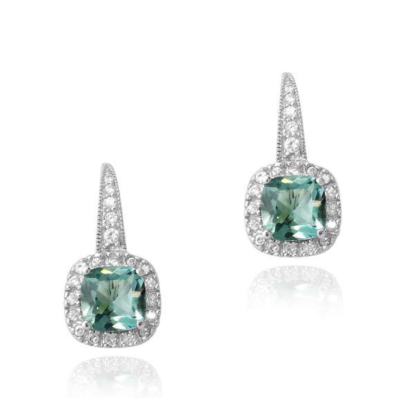 Sterling Silver 7ct Carribean Mist & Clear CZ Square Leverback Earrings