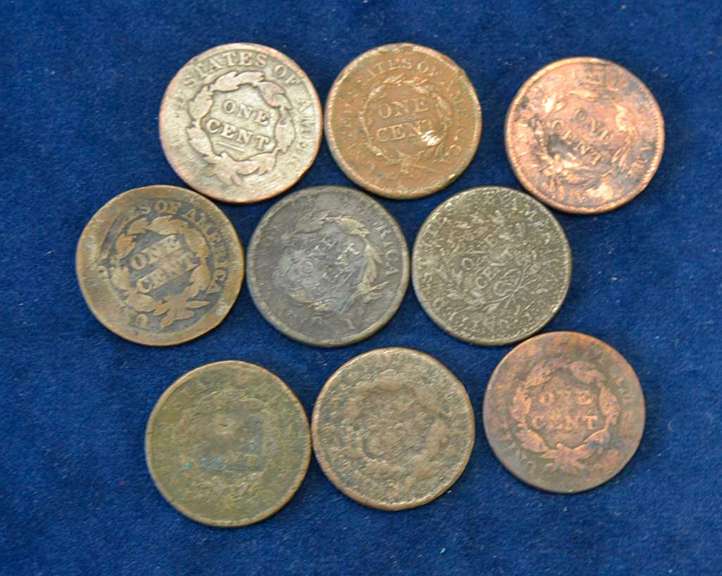 Lot OF 9 Large Cents Circulated