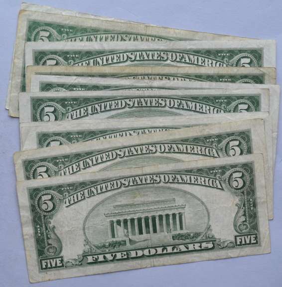 2 Each 1934 1934 A B C &D Series $5 Silver Certificates