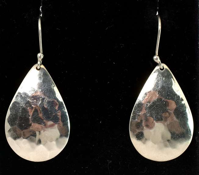 Hammered Droplet Dangle Earrings in Sterling Silver