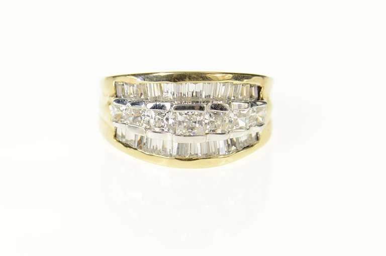 10K Yellow Gold Graduated Tiered Row CZ Statement Band Ring