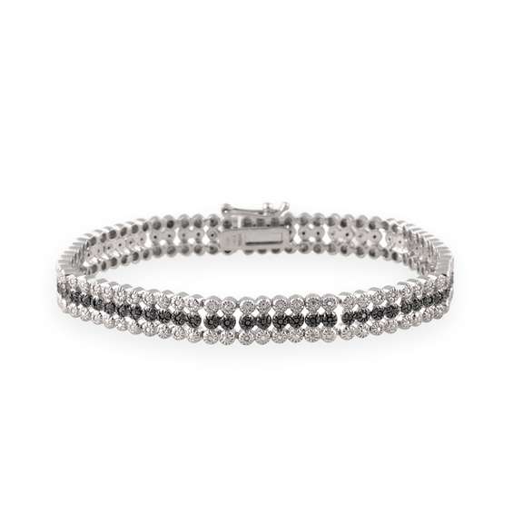 Sterling Silver 3/4ct Black Diamond Three Row Tennis Bracelet