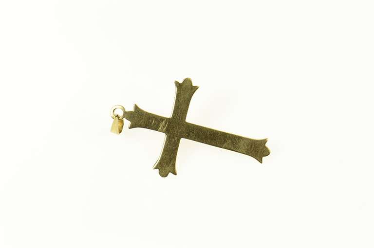 14K Yellow Gold Diamond Ornate Retro Cross Christian Faith Pendant