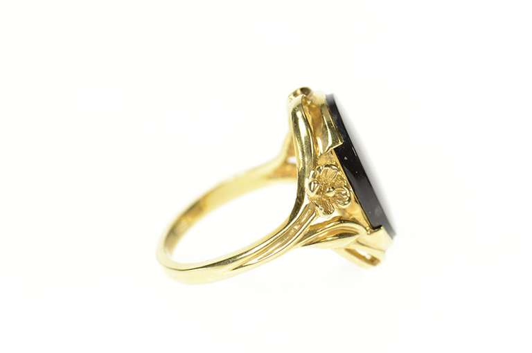 14K Yellow Gold 1960's Black Onyx Oval Statement Ring