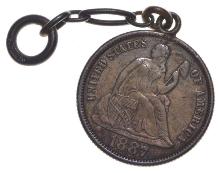 1887 Seated Liberty Dime 3D Love Token