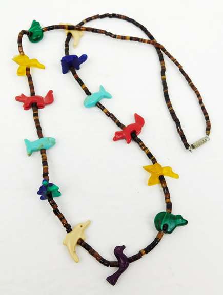 Vintage N.A. Indian Long Gemstone Fetish Necklace
